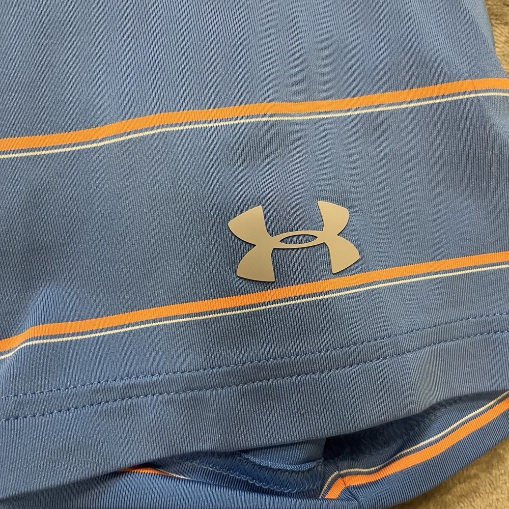 Under Armour Polo Shirt Mens XL Blue Orange Striped HeatGear The Preserve Golf - Picture 4 of 7